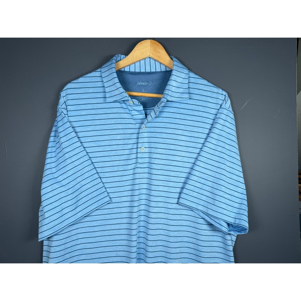 Johnnie-O Mens Large Blue Striped Performance Golf Polo Shirt